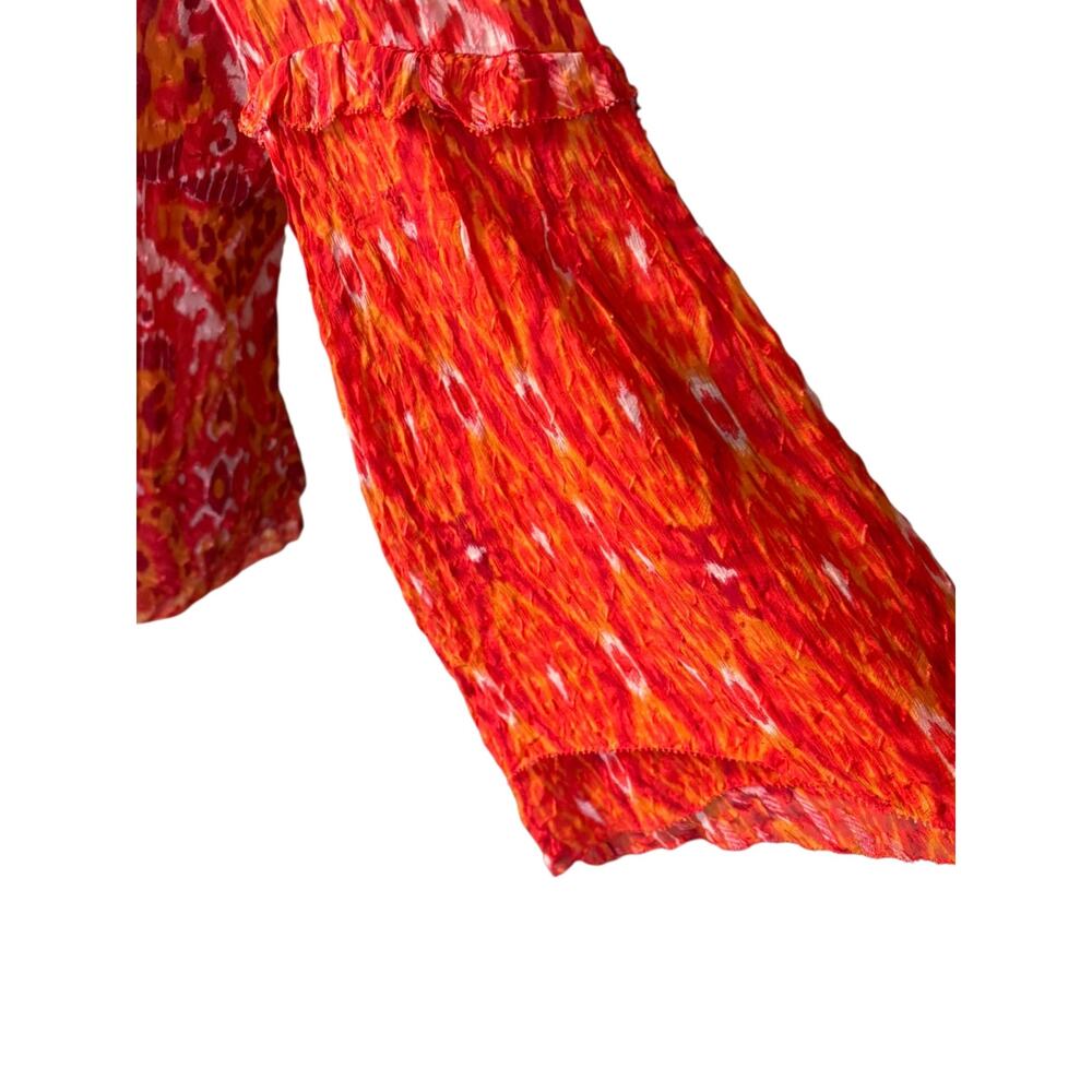 Tory Burch Orange Ikat Ruffle Blouse Top Size 12 Bergdorf Goodman Silk - Picture 4 of 15